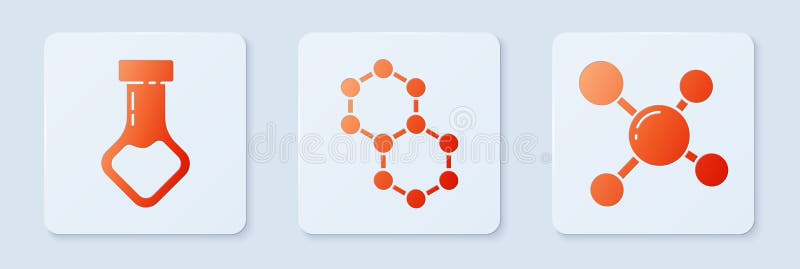 Set Molecule, Test tube and flask chemical and Molecule. White square button. Vector royalty free illustration
