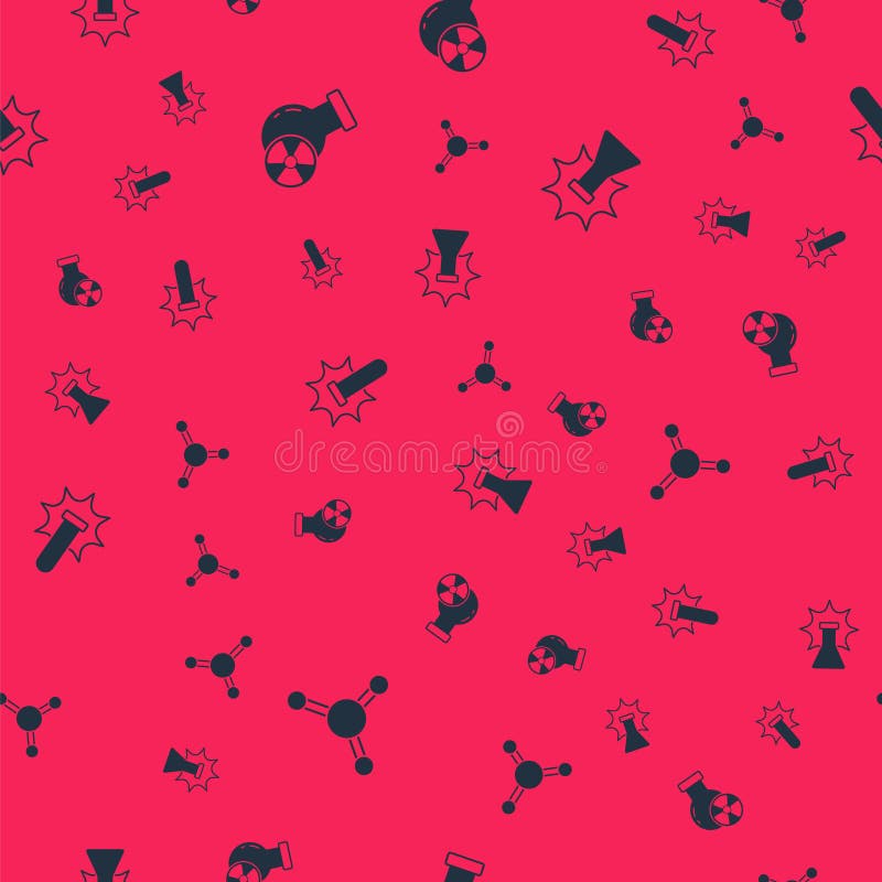 Set Molecule, Test tube radiation, Chemical explosion and on seamless pattern. Vector royalty free illustration