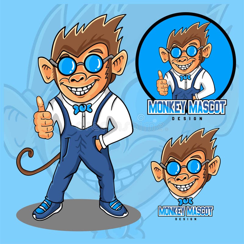 Set of Monkey Mascot Trendy Design Stock Vector - Illustration of