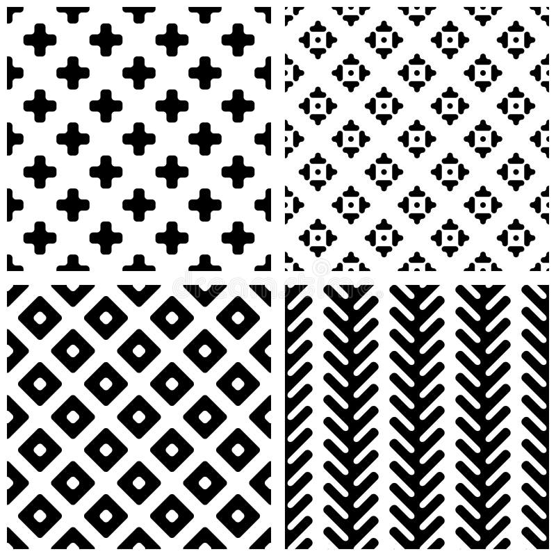 Set of 4 monochrome geometric seamless patterns. royalty free illustration