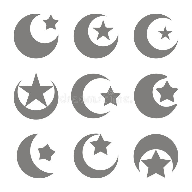 Symbol of Islam. Star and crescent moon. Abstract night sky