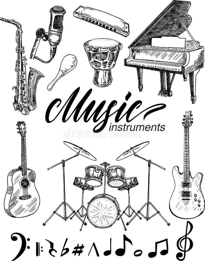 Musical instruments sketch hires stock photography and images  Alamy