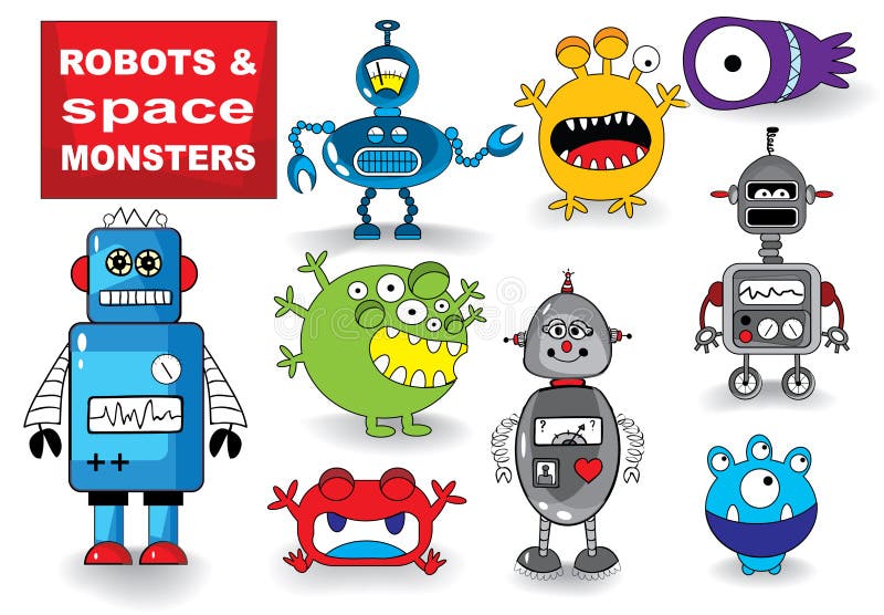 Set of Monsters and Robots stock illustration