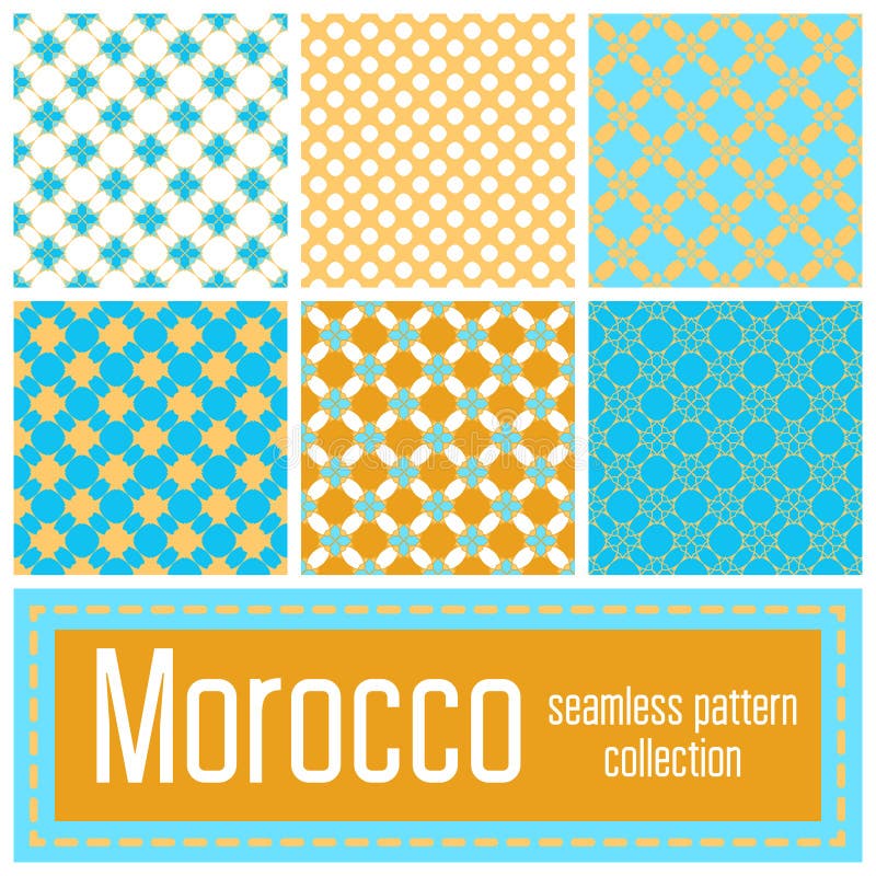 Set of 6 Morocco patterns background. Geometric seamless muslim