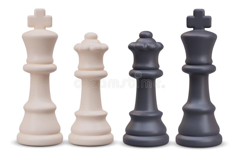 Set of Most Important Chess Pieces. Black and White King and Queen
