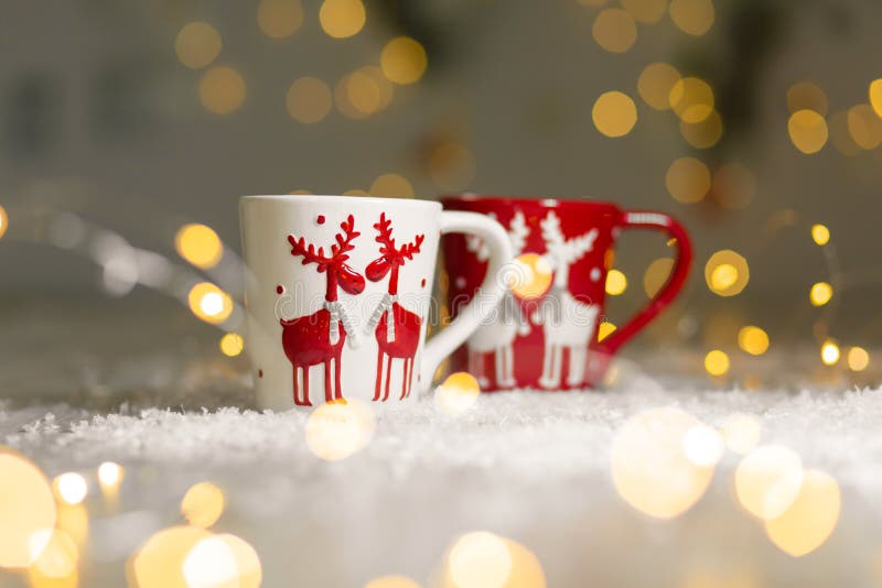 Set of mugs with deer of Christmas theme stock photography