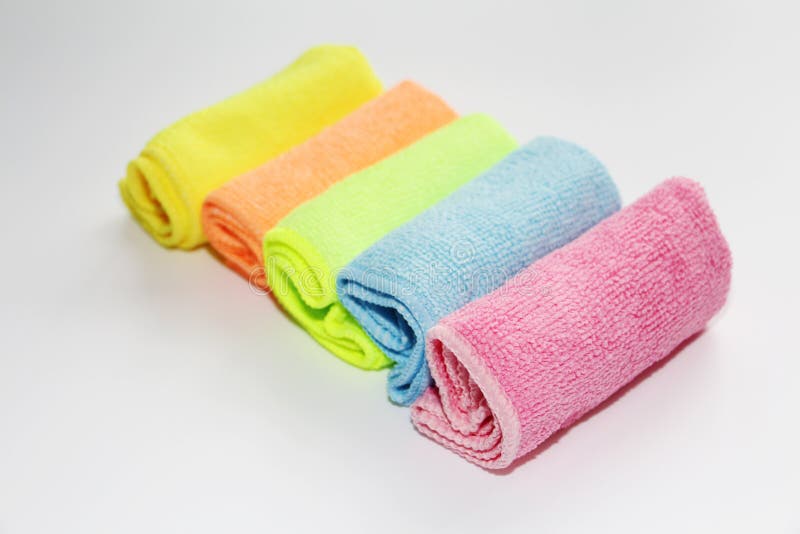 Set of Multi-colored Microfiber Rags for Cleaning. Five Colored Towels ...