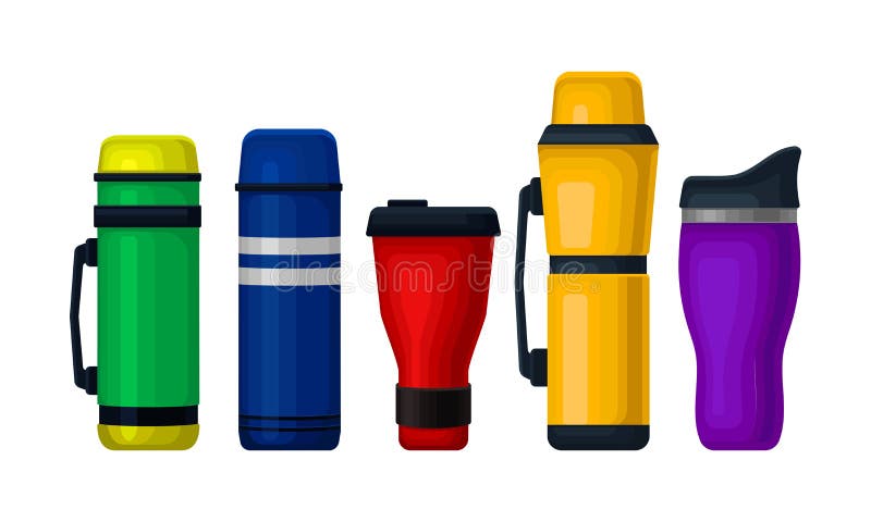 Thermos vacuum flask or bottle with hot Royalty Free Vector