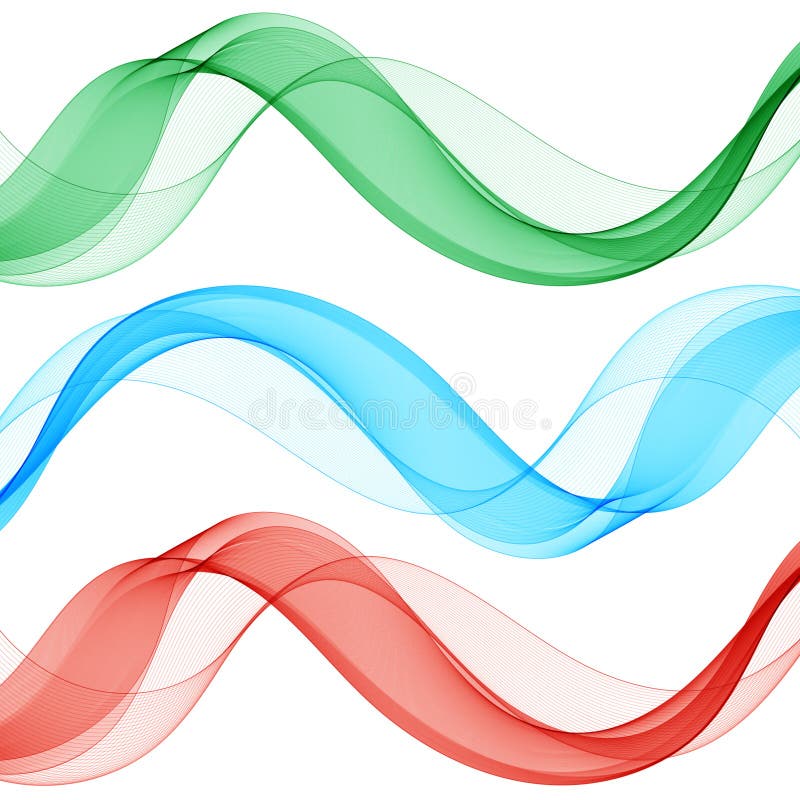 Set of multi-colored waves. Blue, Red, Green waves. Eps 10 vector illustration