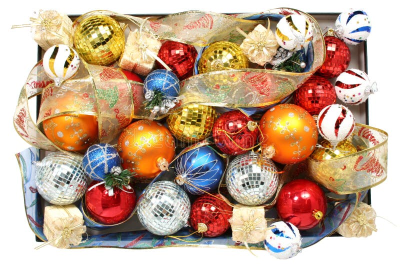 Set of multi-coloured celebratory ornaments and ribbons