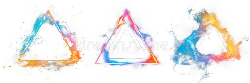 Set of multicolored glow magic triangle isolated on transparent background. A triangle of blue, red, golden sparkling royalty free stock image