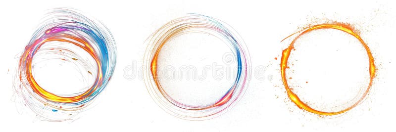 Set of multicolored magic glow circle isolated on white or transparent background. Ring of blue, red, golden sparkling royalty free stock image