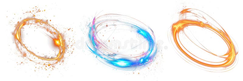 Set of multicolored magic glow circle isolated on white or transparent background. Ring of blue, red, golden sparkling royalty free stock image