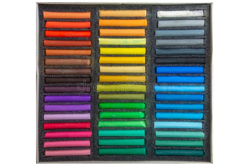 Set of multicolored pastel crayons on white background