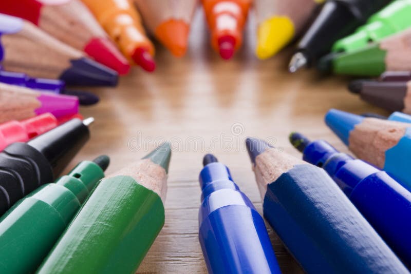 Set from Multicolored Pencils, Pens, Markers. Stock Image Image of