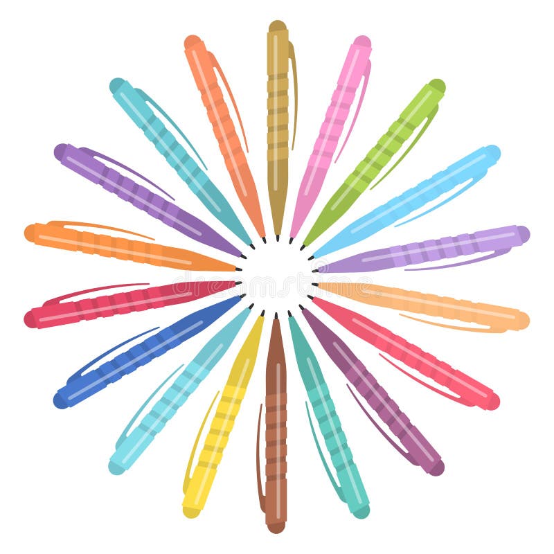 Set of Multicolored Pens Placed in a Circle Stock Vector - Illustration ...