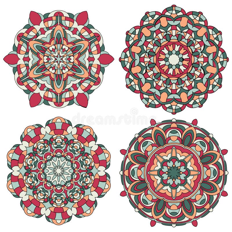 Set of Multicolored Vector Mandala. stock illustration