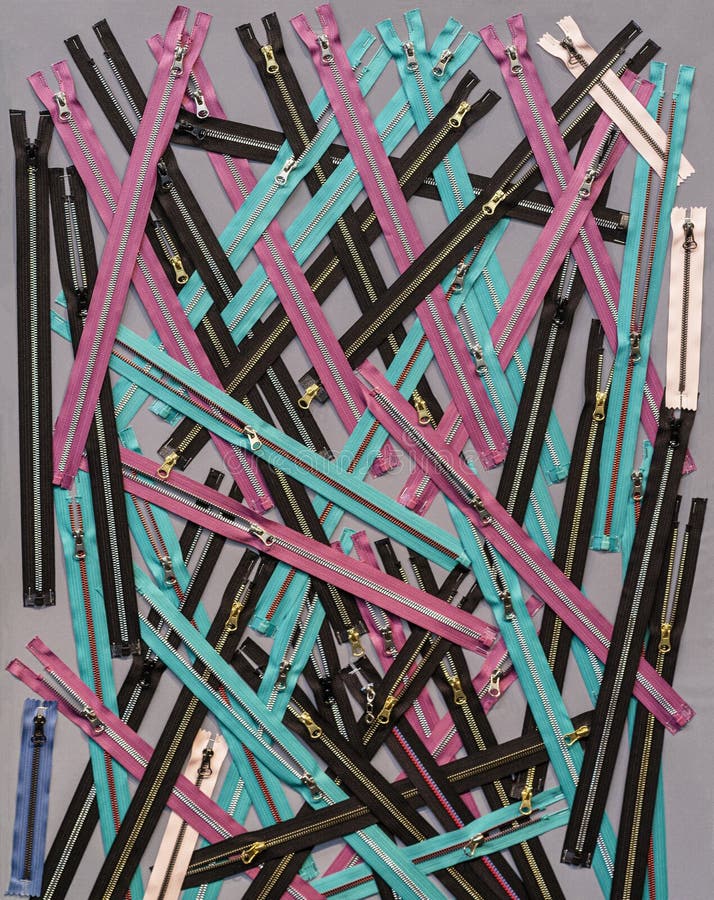 Set of Multicolored Zippers for Sewing Clothes, Colorful Background