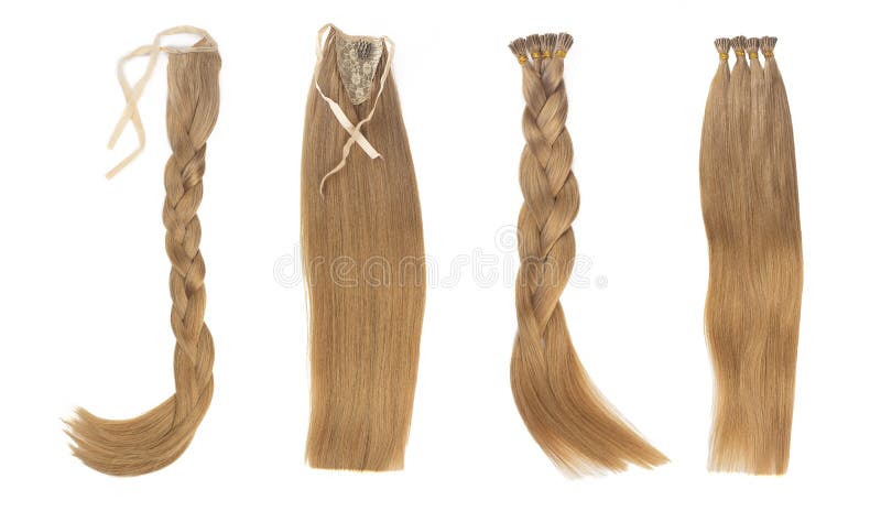 Set of Multiple Fake Women Hair Extensions in Tails, Isolated on White  Background. Stock Photo - Image of attachment, special: 180564714