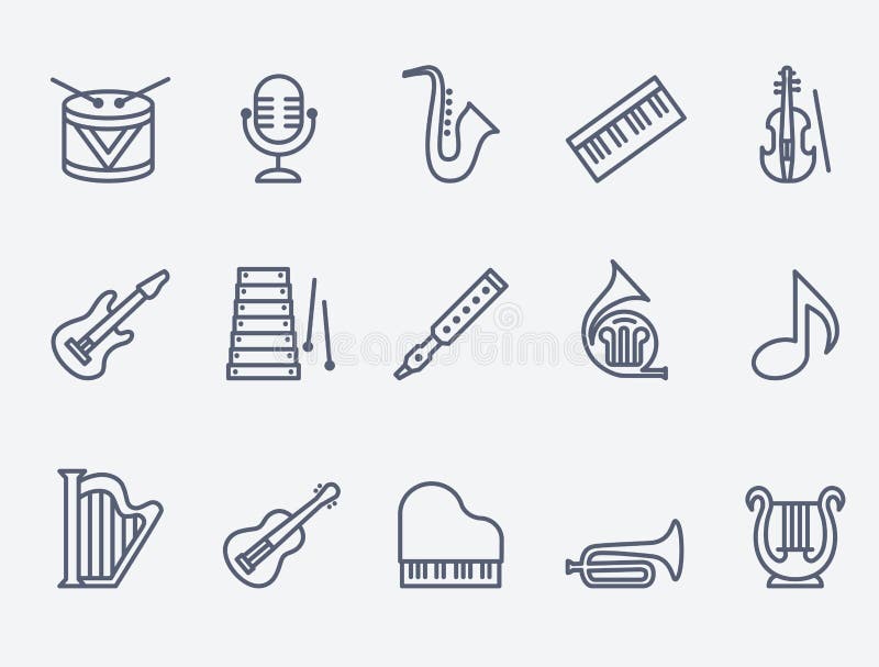 Set of 15 music instruments royalty free illustration