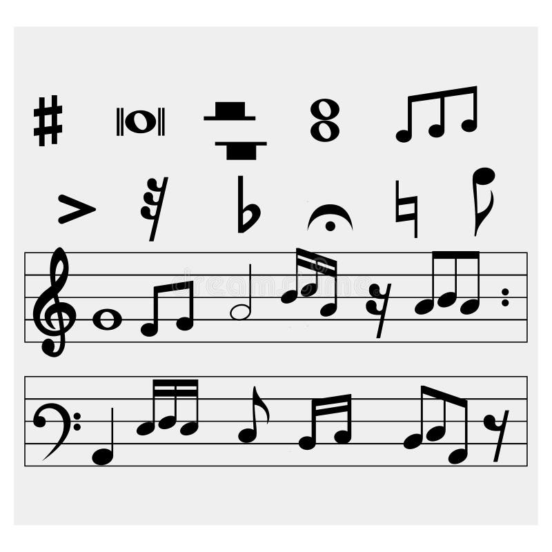 Set of Music Notes on a White Background. Vector Illustration Stock