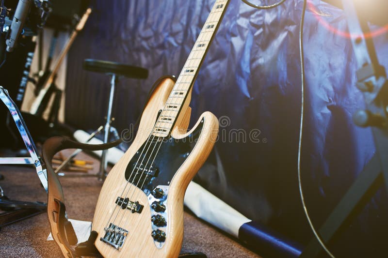 Set of Musical Instruments. Bass Guitar and Drums Stock Image Image