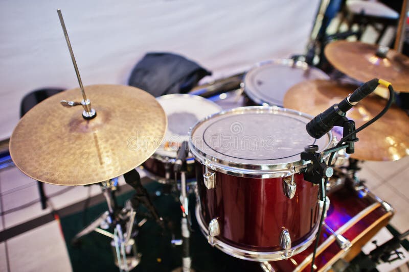 Set of Musical Instruments. Bass Guitar and Drums Stock Photo Image