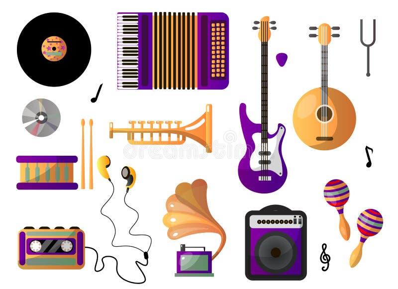 Set of Musical Instruments for Playing Music and Listening. Musical ...