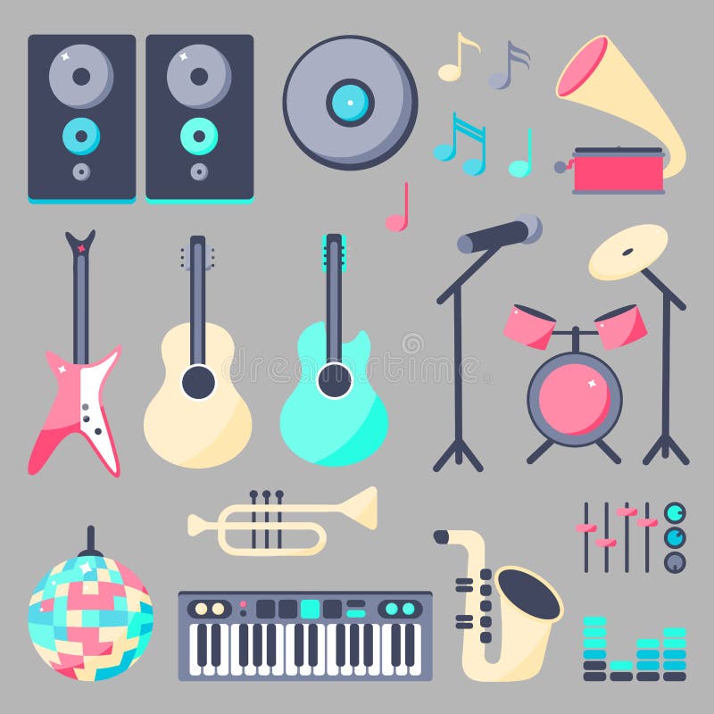 Set muzyczni instrumenty w mieszkanie stylu ilustracja wektor Set muzyczni instrumenty w mieszkanie stylu ilustracja wektor