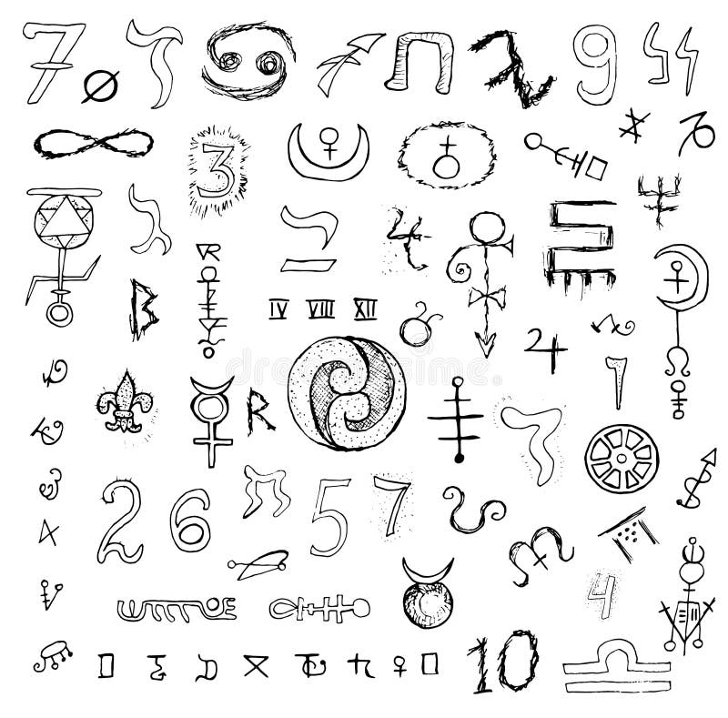 Set with mystic symbols and numbers