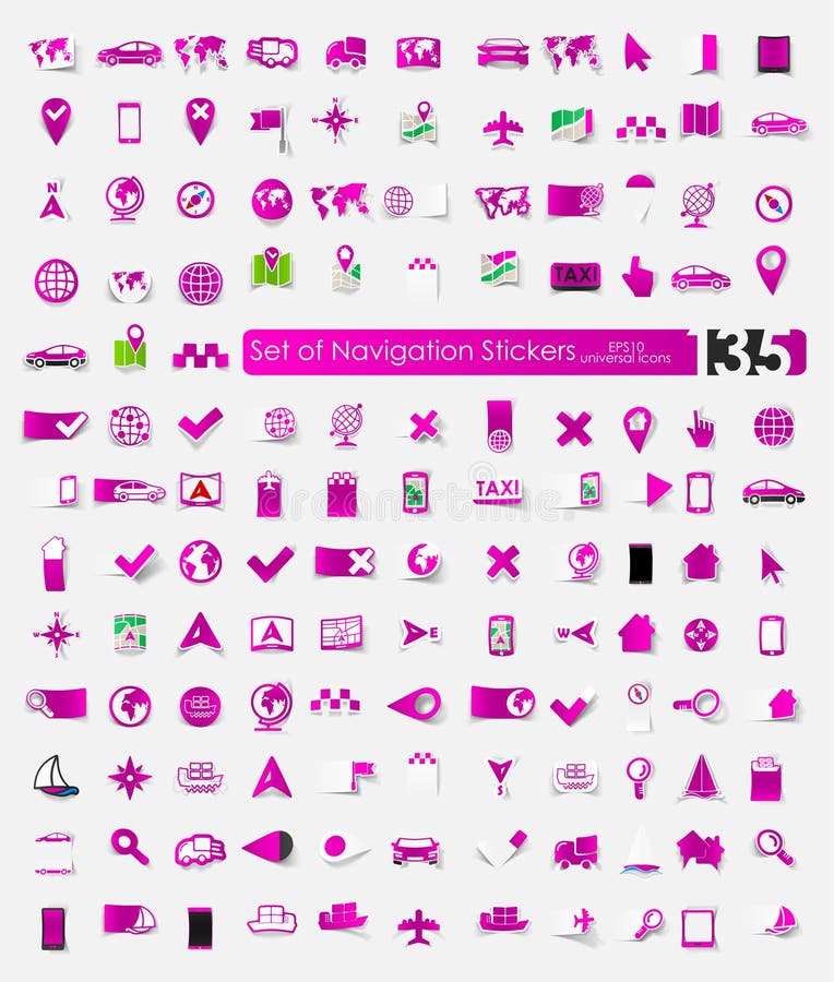 Set of navigation stickers stock vector. Illustration of landmark