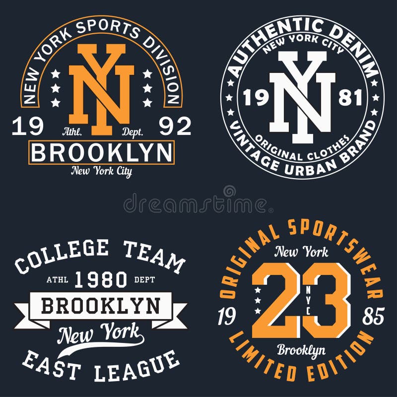 Set of New York graphic for t-shirt. Original clothes design. Vintage typography print for apparel. Vector.