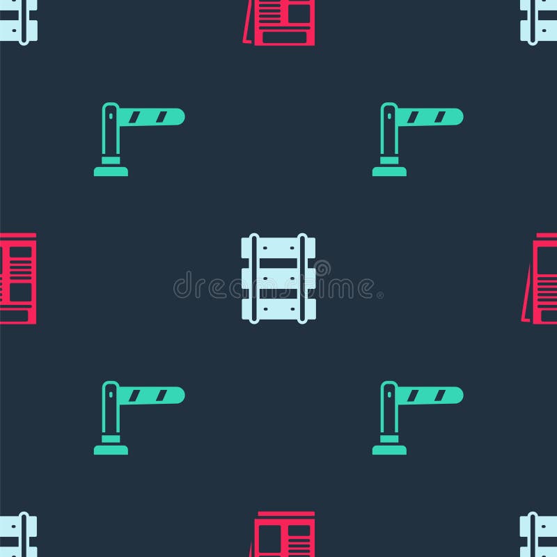 Set News, Railway, railroad track and barrier on seamless pattern. Vector stock illustration