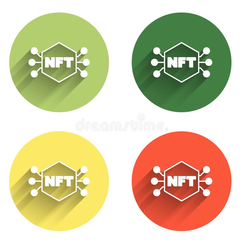Set NFT Digital crypart icon isoliert mit langem Schattenhintergrund. Nicht fungibel Token. Farbkreisknopf. Vector lizenzfreies stockbild