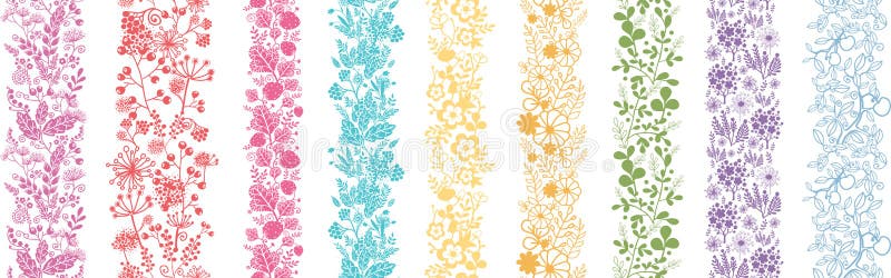 Set Of Nine Abstract Flowers Vertical Seamless