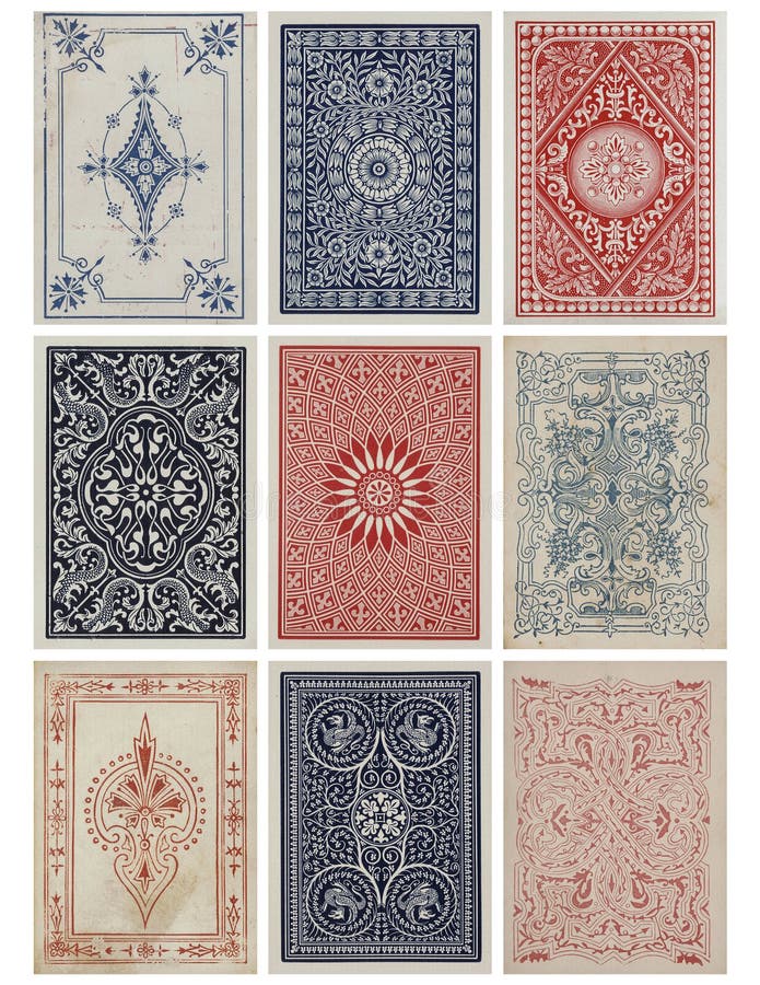 Set of nine antique vintage playing card backs.