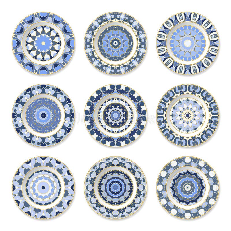 Set of Nine Decorative Plates Stock Vector Illustration of classical