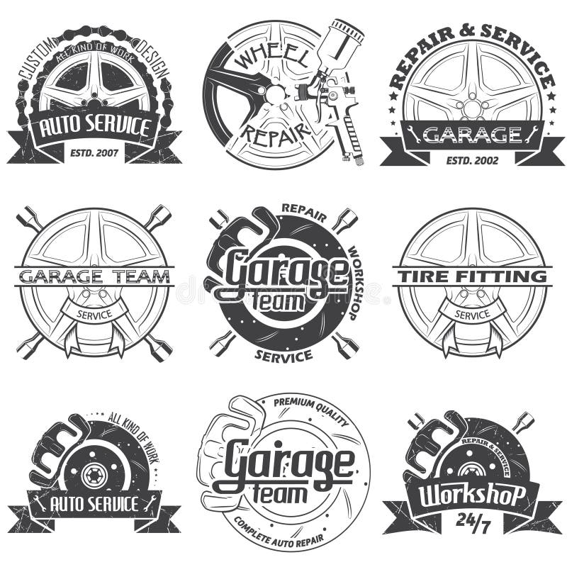 Set Of Vintage Mechanic Label, Emblem And Logo. Stock Vector ...