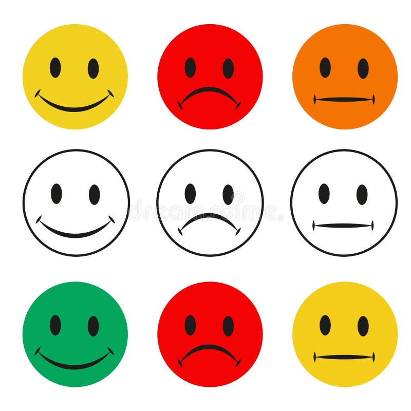 Set of Nine Multi-colored Smiley Face, Score, Mood, Flat Vector ...