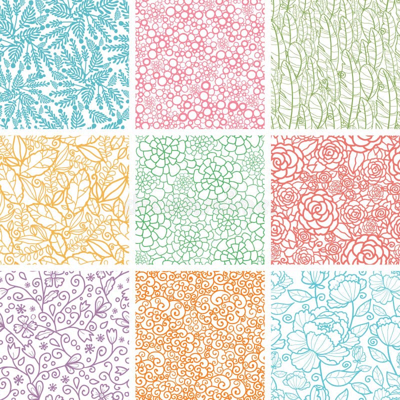 Set Of Nine Textured Natural Seamless Patterns