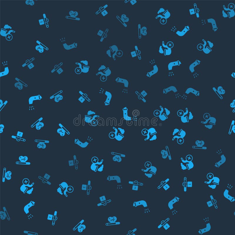 Set No Smoking, Smoking Pipe with Smoke, Inhaler and Heart Disease on Seamless Pattern. Vector