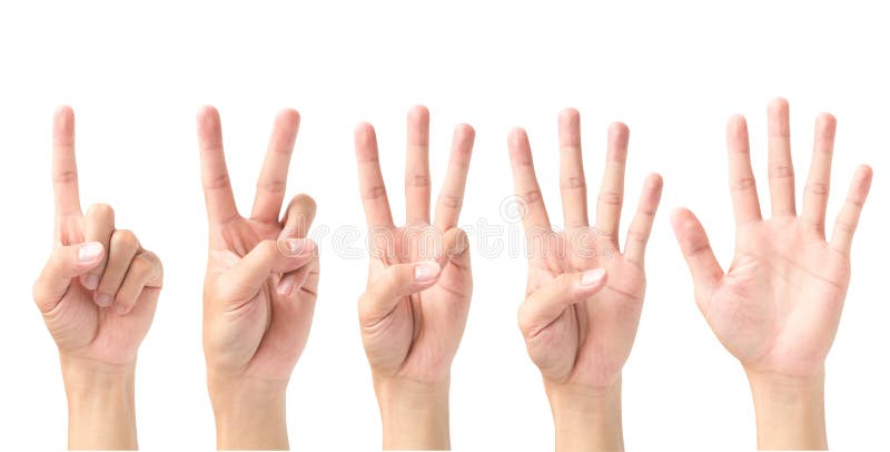 Set of number 1 2 3 4 5 with hand sign isolated on white background