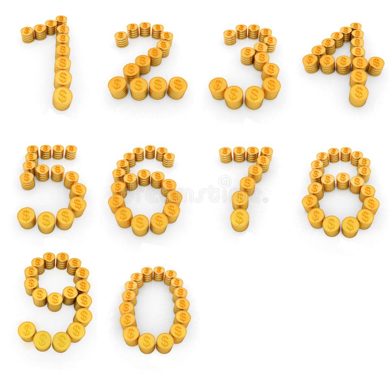 Set Of The Numbers Of Gold Coins With Dollar Sign Stock Illustration