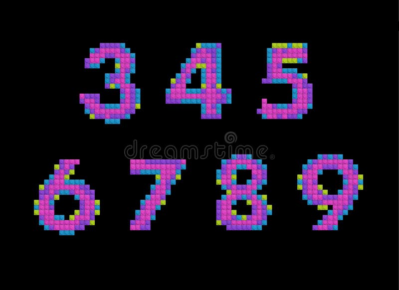 Set of numbers and symbols made of multicolored bricks, 3d illustration royalty free illustration