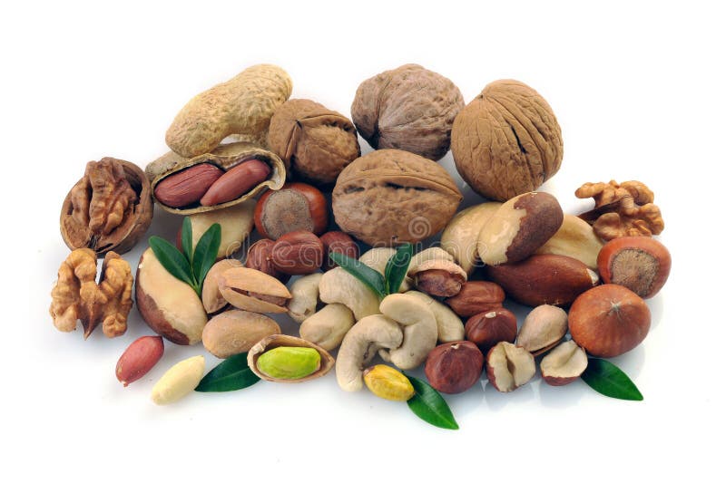 Set of nuts on a white background