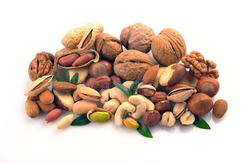 Set of nuts on a white background