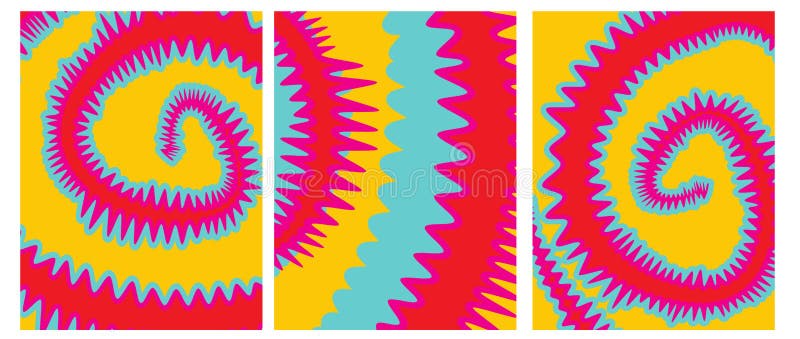 Set o 3 Tie Dye Vector Layouts. Vibrant Colors Abstract Hippie Style Design.