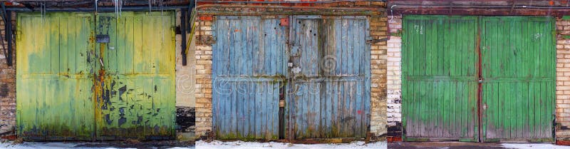 Set of obsolete worn out wear old fashion car garage wooden gates background abstract pattern texture. Antique automobile old wood stock photography Set of obsolete worn out wear old fashion car garage wooden gates background abstract pattern texture. Antique automobile old wood stock photography