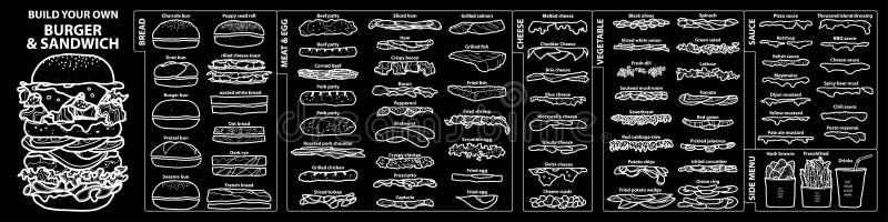 Set odosobneni składniki dla budowy twój swój sandwi i hamburger ilustracji Set odosobneni składniki dla budowy twój swój sandwi i hamburger ilustracji