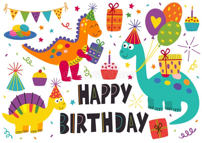 Set odosobniony śliczny dinosaura wszystkiego najlepszego z okazji urodzin royalty ilustracja